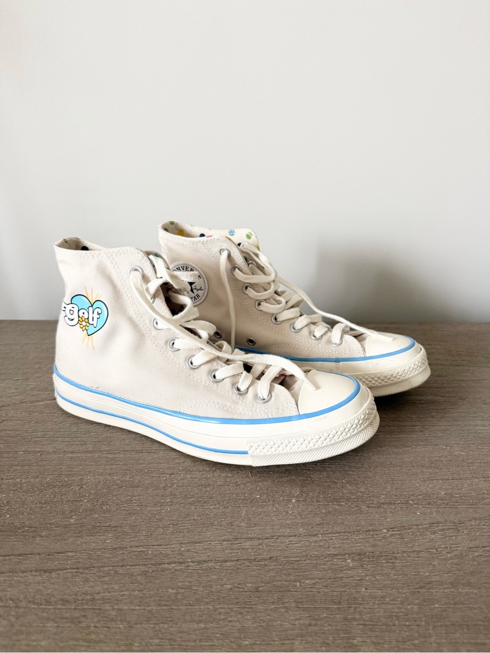 Converse By You X Golf Wang Chuck 70 High Top Sneaker in Cream & Blue Size 9